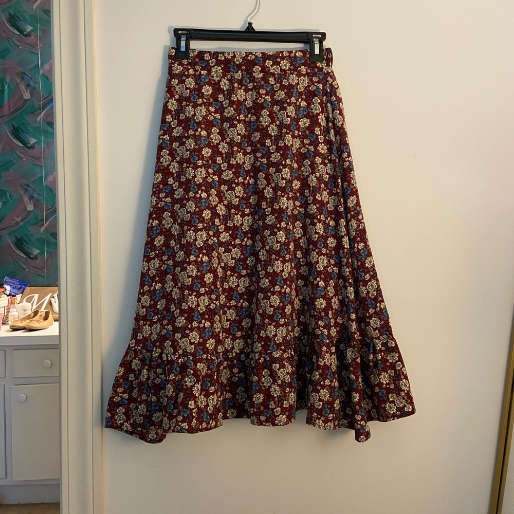 Floral Burgundy Midi Skirt